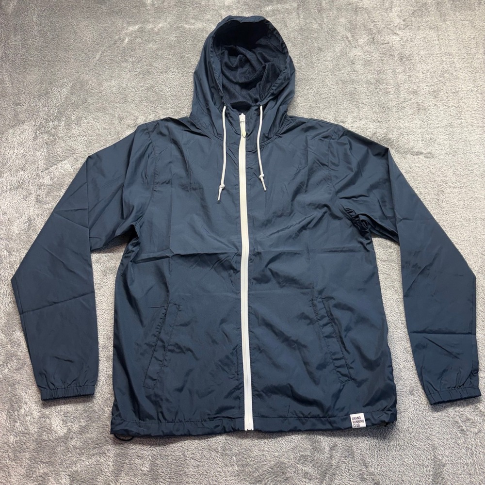 Grand Running Club Windbreaker Jacket Mens Small Navy Blue New Hooded‎ Full Zip